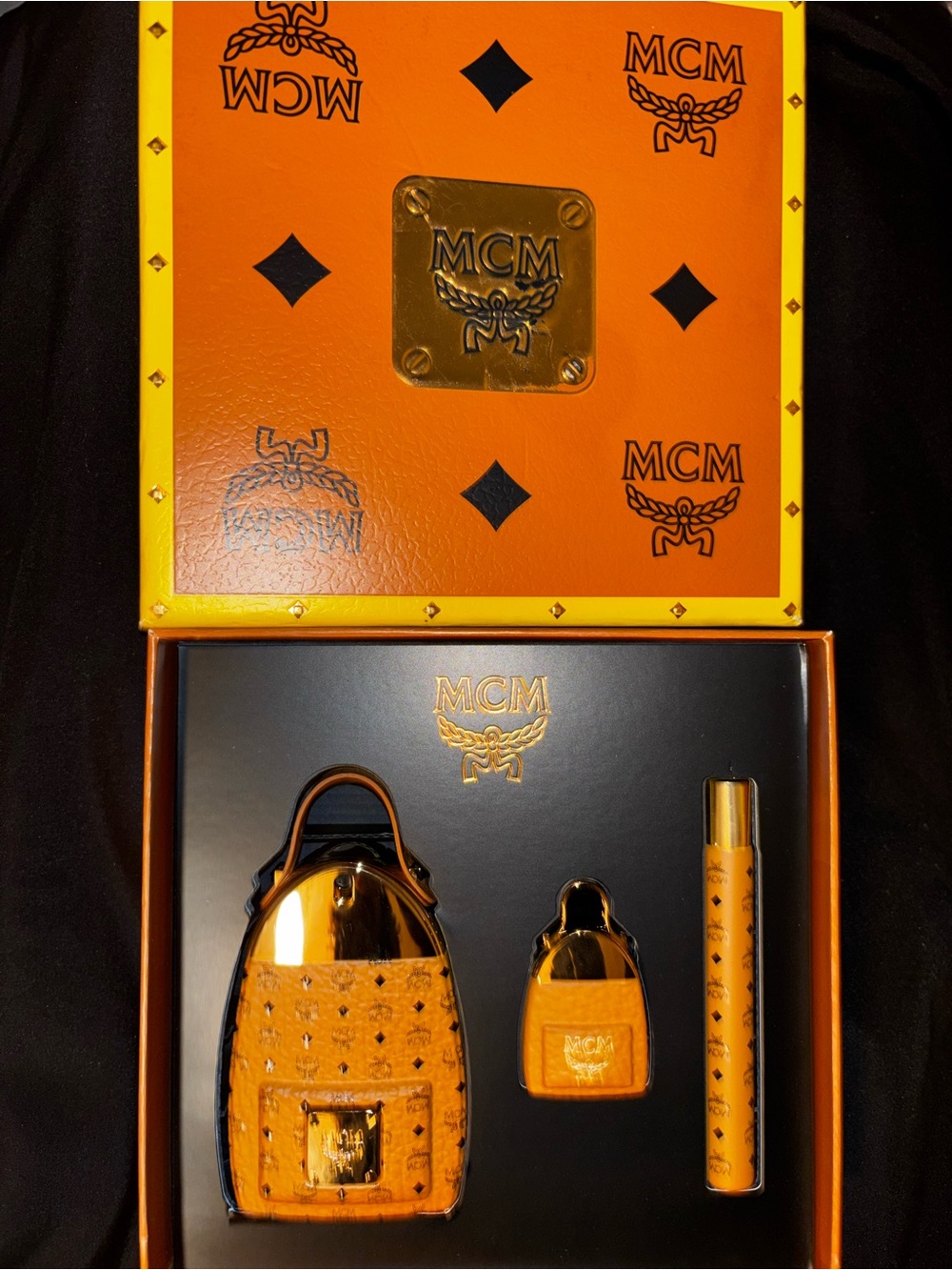 MCM Cognac and Gold Visetos Leather Travel Fragrance Set - Picture 2 of 5